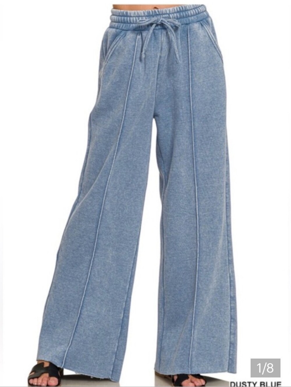 Zenana Pintuck Raw Hem Dusty Blue Wideleg Palazzo Pant